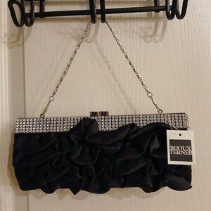 Vintage Y2K black ruffle clutch with bling detail and chain strap BNWT